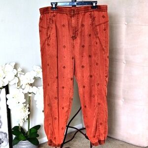 Anthropologie Terracotta Embroidered Joggers